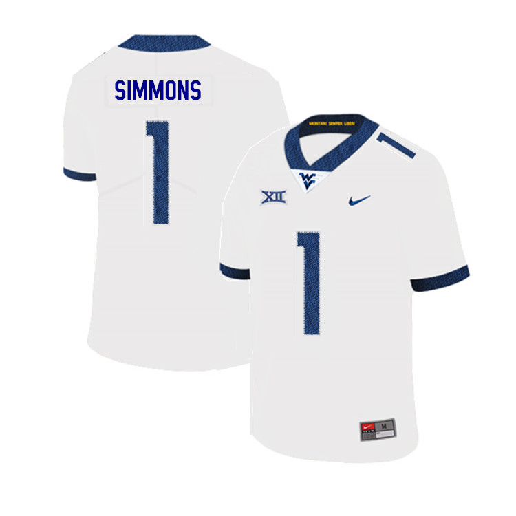 2019 Men #1 T.J. Simmons West Virginia Mountaineers College Football Jerseys Sale-White